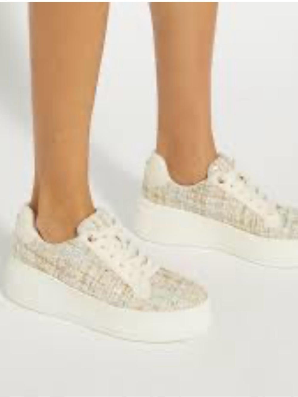 Dune London Cream Tweed Platform Sneakers